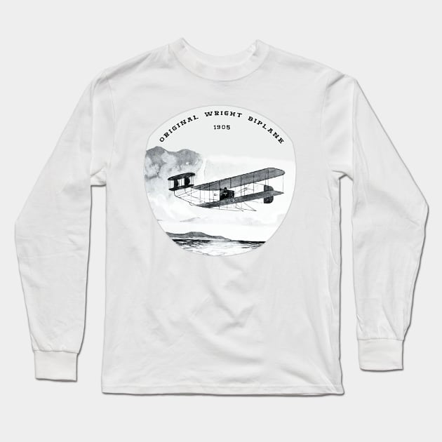 World's First Glider Airplane, 1905 - Wright Brothers Long Sleeve T-Shirt by Marccelus